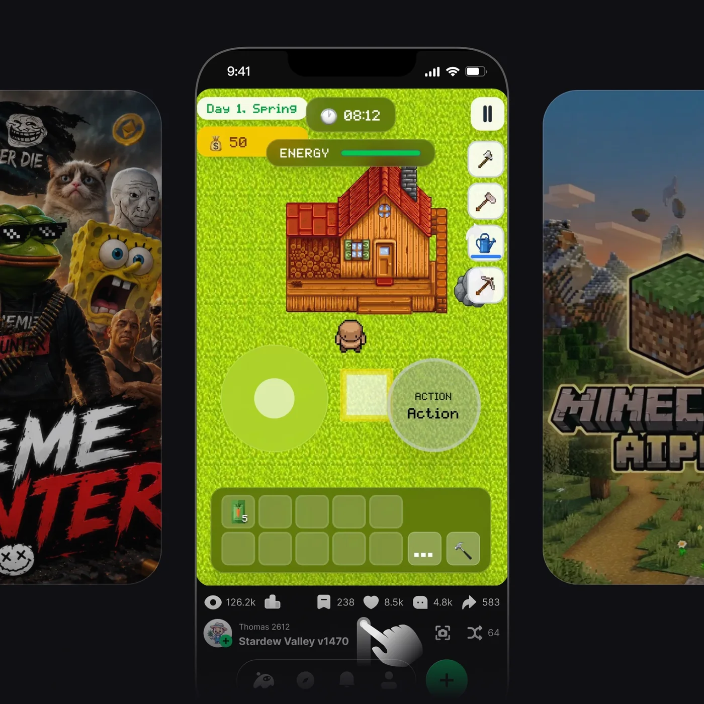 Aippy feed carousel of playable game worlds