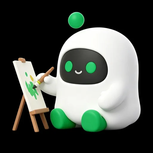 Boopy painting at a small easel with green and yellow paint
