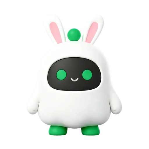 Boopy wearing long white bunny ears