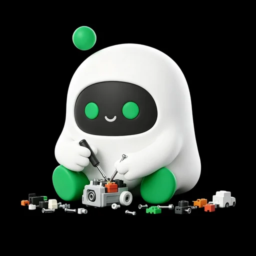 Boopy assembling a small machine with screwdrivers