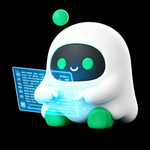 Boopy typing on a glowing blue holographic interface