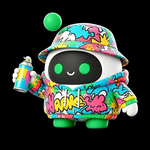 Boopy in graffiti streetwear holding a spray paint can