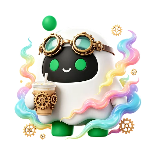 Steampunk Boopy with brass goggles and colorful vapor