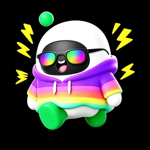 Boopy in a rainbow hoodie with reflective sunglasses and lightning bolts