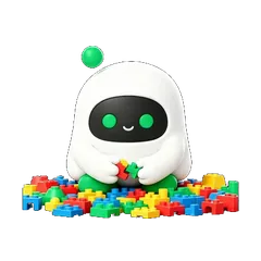 Boopy playing with colorful toys