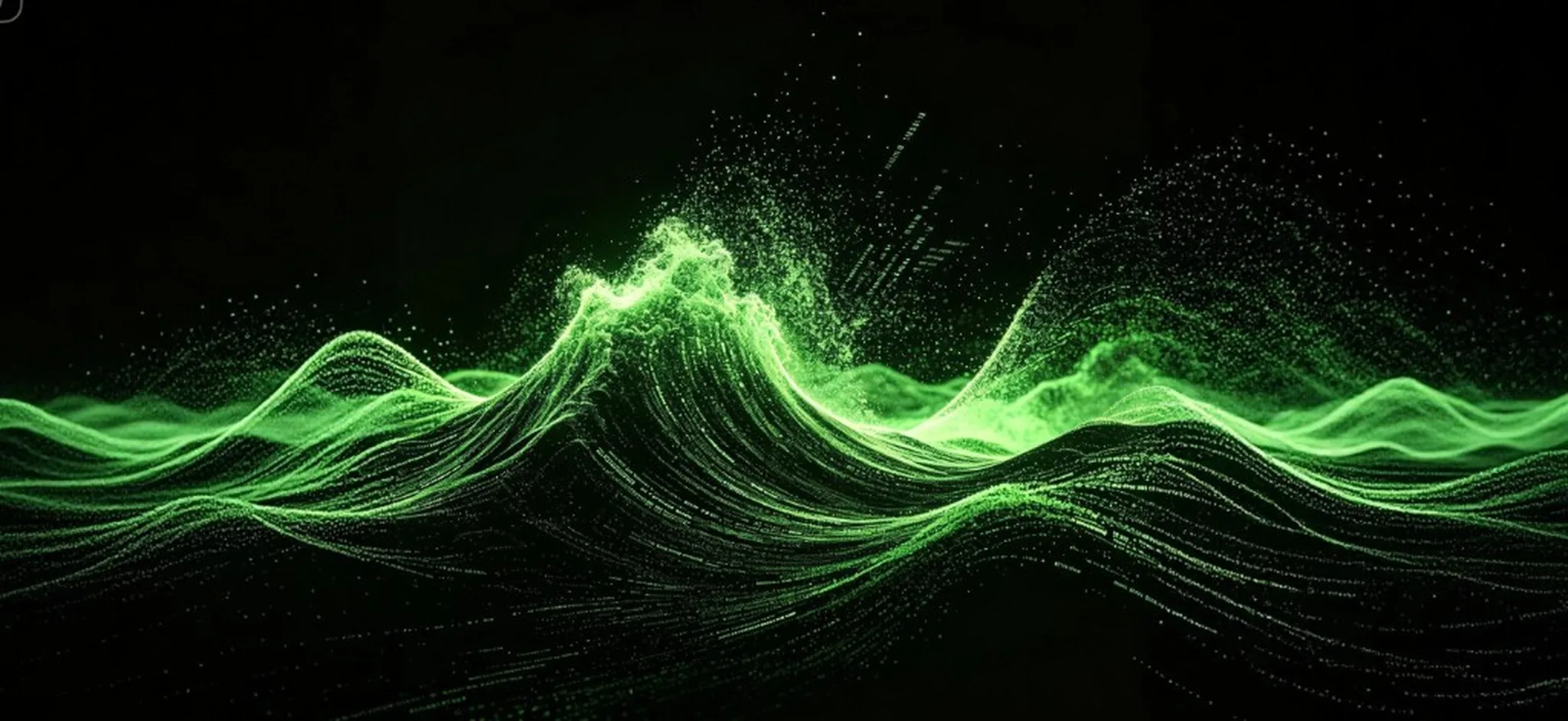 Neon green data waves on a dark field