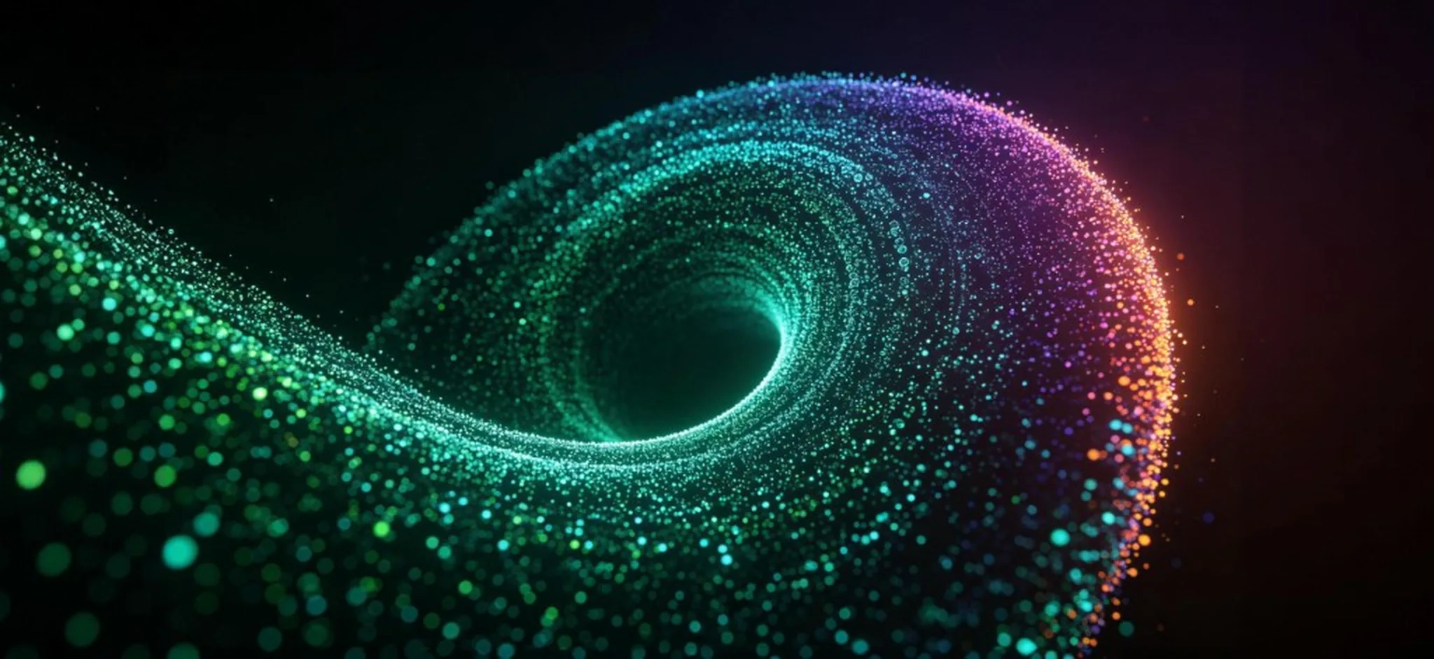 Colorful particle swirl on a dark field